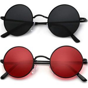 Round Polarized Sunglasses for Men Women Retro Metal Hippie Circle Sun Glasses